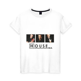 Женская футболка хлопок с принтом House M.D. в Екатеринбурге, 100% хлопок | прямой крой, круглый вырез горловины, длина до линии бедер, слегка спущенное плечо | everybody lies | haus | house | все лгут | доктор | хауз | хаус | хью лори