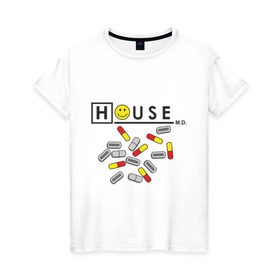 Женская футболка хлопок с принтом House m.d. (2) в Екатеринбурге, 100% хлопок | прямой крой, круглый вырез горловины, длина до линии бедер, слегка спущенное плечо | everybody lies | haus | house | все лгут | доктор | хауз | хаус | хью лори