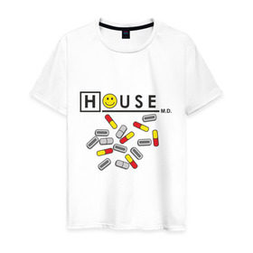 Мужская футболка хлопок с принтом House m.d. (2) в Екатеринбурге, 100% хлопок | прямой крой, круглый вырез горловины, длина до линии бедер, слегка спущенное плечо. | everybody lies | haus | house | все лгут | доктор | хауз | хаус | хью лори