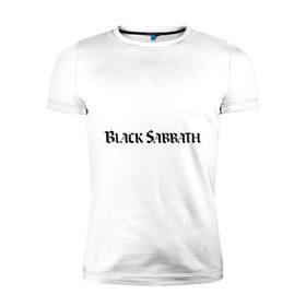 Мужская футболка премиум с принтом Black Sabbath логотип в Екатеринбурге, 92% хлопок, 8% лайкра | приталенный силуэт, круглый вырез ворота, длина до линии бедра, короткий рукав | heavy metal | metal | rock | trash metal | альтернатива | квартет | метал | рок | рок группа | рок группы | трэш метал | хеви метал