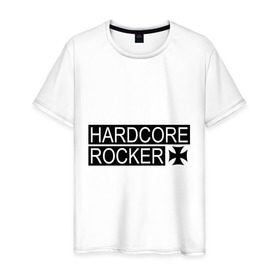 Мужская футболка хлопок с принтом Hardcore Rocker в Екатеринбурге, 100% хлопок | прямой крой, круглый вырез горловины, длина до линии бедер, слегка спущенное плечо. | 
