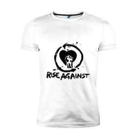 Мужская футболка премиум с принтом Rise Against в Екатеринбурге, 92% хлопок, 8% лайкра | приталенный силуэт, круглый вырез ворота, длина до линии бедра, короткий рукав | heavy metal | metal | punk | rise against | rock | trash metal | квартет | метал | панк | рок | рок группа | рок группы | трэш метал | хеви метал