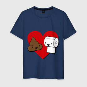 Мужская футболка хлопок с принтом Какашка и бумага в Екатеринбурге, 100% хлопок | прямой крой, круглый вырез горловины, длина до линии бедер, слегка спущенное плечо. | love. сердце | бумага | вместе навсегда | любовь | туалетная бумага