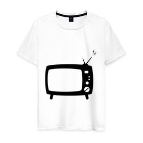 Мужская футболка хлопок с принтом Телевизор в Екатеринбурге, 100% хлопок | прямой крой, круглый вырез горловины, длина до линии бедер, слегка спущенное плечо. | зомбоящик | тв | телевидение | телевизор | телик | ящик