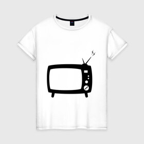 Женская футболка хлопок с принтом Телевизор в Екатеринбурге, 100% хлопок | прямой крой, круглый вырез горловины, длина до линии бедер, слегка спущенное плечо | зомбоящик | тв | телевидение | телевизор | телик | ящик