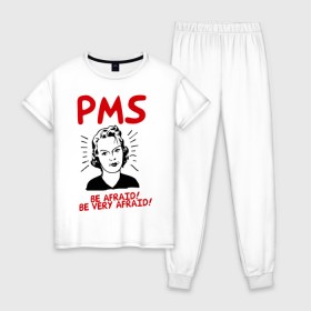 Женская пижама хлопок с принтом PMS (2) в Екатеринбурге, 100% хлопок | брюки и футболка прямого кроя, без карманов, на брюках мягкая резинка на поясе и по низу штанин | be afraid | девушка | истерика | нервы | опсайтесь | остерегайтесь | пмс | характер