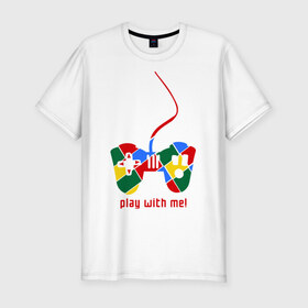 Мужская футболка премиум с принтом Play with me! в Екатеринбурге, 92% хлопок, 8% лайкра | приталенный силуэт, круглый вырез ворота, длина до линии бедра, короткий рукав | 