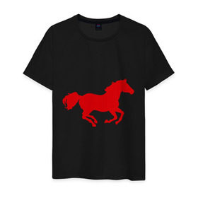 Мужская футболка хлопок с принтом Лошадь (3) в Екатеринбурге, 100% хлопок | прямой крой, круглый вырез горловины, длина до линии бедер, слегка спущенное плечо. | животные | конь | лошадь | скакун
