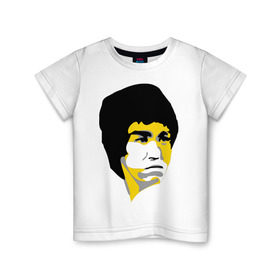 Детская футболка хлопок с принтом Брюс Ли портрет в Екатеринбурге, 100% хлопок | круглый вырез горловины, полуприлегающий силуэт, длина до линии бедер | брюс ли