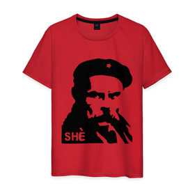 Мужская футболка хлопок с принтом С Че Геварой в Екатеринбурге, 100% хлопок | прямой крой, круглый вырез горловины, длина до линии бедер, слегка спущенное плечо. | cuba | гевара | куба | революция | свобода | че