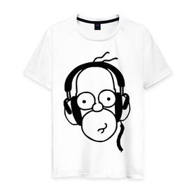 Мужская футболка хлопок с принтом Гомер и музыка в Екатеринбурге, 100% хлопок | прямой крой, круглый вырез горловины, длина до линии бедер, слегка спущенное плечо. | гомер