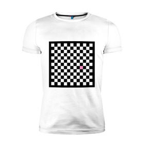 Мужская футболка премиум с принтом Шахматная эмо-доска в Екатеринбурге, 92% хлопок, 8% лайкра | приталенный силуэт, круглый вырез ворота, длина до линии бедра, короткий рукав | emo | розовый квадрат | субкультуры | шахматная доска | шахматы | эмо | эмо шахматы