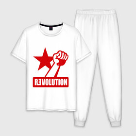 Мужская пижама хлопок с принтом Revolution (2) в Екатеринбурге, 100% хлопок | брюки и футболка прямого кроя, без карманов, на брюках мягкая резинка на поясе и по низу штанин
 | revolution | звезда | красная звезда | кулак | революция | рука