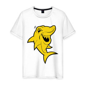 Мужская футболка хлопок с принтом Веселая акула в Екатеринбурге, 100% хлопок | прямой крой, круглый вырез горловины, длина до линии бедер, слегка спущенное плечо. | акула | веселая акула | животные | хищник