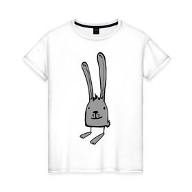 Женская футболка хлопок с принтом Ушастый заяц в Екатеринбурге, 100% хлопок | прямой крой, круглый вырез горловины, длина до линии бедер, слегка спущенное плечо | животные | зайка | зайчик | заяц | кролик | ушастный заяц | уши