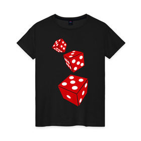Женская футболка хлопок с принтом Игральные кости в Екатеринбурге, 100% хлопок | прямой крой, круглый вырез горловины, длина до линии бедер, слегка спущенное плечо | выигрыш | игра | игральные | казино | кости | кубики | ставки
