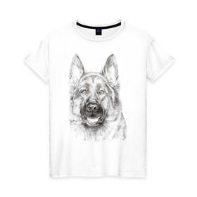 Женская футболка хлопок с принтом Собака Овчарка в Екатеринбурге, 100% хлопок | прямой крой, круглый вырез горловины, длина до линии бедер, слегка спущенное плечо | dog | животные | овчарка | пес | песик | собака