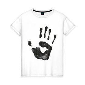 Женская футболка хлопок с принтом Отпечаток руки в Екатеринбурге, 100% хлопок | прямой крой, круглый вырез горловины, длина до линии бедер, слегка спущенное плечо | ладонь | отпечаток | отпечаток руки | рука | след от руки
