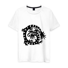 Мужская футболка хлопок с принтом Дракончик в Екатеринбурге, 100% хлопок | прямой крой, круглый вырез горловины, длина до линии бедер, слегка спущенное плечо. | dragon | tribal | дракон | дракончик | китайский дракон | орнамент | трайбл | узор