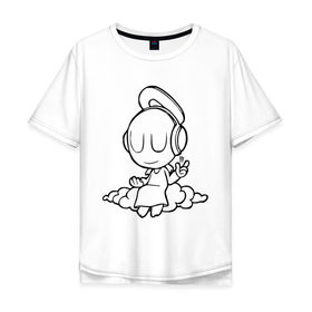 Мужская футболка хлопок Oversize с принтом Ангел в наушниках в Екатеринбурге, 100% хлопок | свободный крой, круглый ворот, “спинка” длиннее передней части | club | dj | ангел | диджей | клуб | наушники