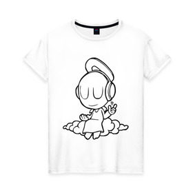 Женская футболка хлопок с принтом Ангел в наушниках в Екатеринбурге, 100% хлопок | прямой крой, круглый вырез горловины, длина до линии бедер, слегка спущенное плечо | club | dj | ангел | диджей | клуб | наушники