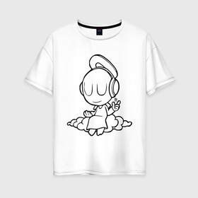 Женская футболка хлопок Oversize с принтом Ангел в наушниках в Екатеринбурге, 100% хлопок | свободный крой, круглый ворот, спущенный рукав, длина до линии бедер
 | club | dj | ангел | диджей | клуб | наушники