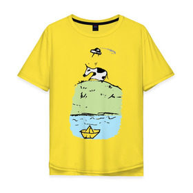 Мужская футболка хлопок Oversize с принтом Корова в Екатеринбурге, 100% хлопок | свободный крой, круглый ворот, “спинка” длиннее передней части | 