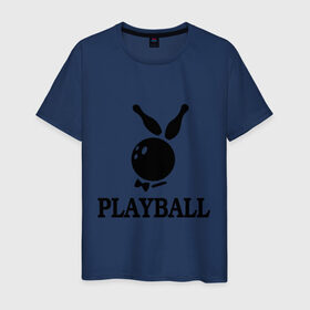Мужская футболка хлопок с принтом Playball в Екатеринбурге, 100% хлопок | прямой крой, круглый вырез горловины, длина до линии бедер, слегка спущенное плечо. | bowling | playball | playboy | боулинг | кегли | плейбой | шар | шары