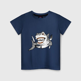 Детская футболка хлопок с принтом Акула решила пообедать в Екатеринбурге, 100% хлопок | круглый вырез горловины, полуприлегающий силуэт, длина до линии бедер | акула | животные | обед | хищник