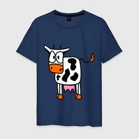 Мужская футболка хлопок с принтом Корова - буренка в Екатеринбурге, 100% хлопок | прямой крой, круглый вырез горловины, длина до линии бедер, слегка спущенное плечо. | cow | буренка | животные | корова | крс | скот