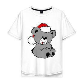 Мужская футболка хлопок Oversize с принтом Милый медведь в шапочке в Екатеринбурге, 100% хлопок | свободный крой, круглый ворот, “спинка” длиннее передней части | медвежонок | медеведь | мишка | мишутка | шапка | шапочка
