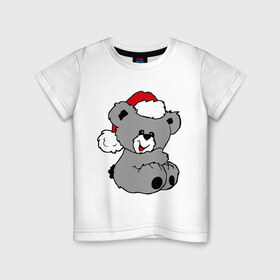 Детская футболка хлопок с принтом Милый медведь в шапочке в Екатеринбурге, 100% хлопок | круглый вырез горловины, полуприлегающий силуэт, длина до линии бедер | медвежонок | медеведь | мишка | мишутка | шапка | шапочка
