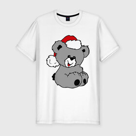 Мужская футболка премиум с принтом Милый медведь в шапочке в Екатеринбурге, 92% хлопок, 8% лайкра | приталенный силуэт, круглый вырез ворота, длина до линии бедра, короткий рукав | медвежонок | медеведь | мишка | мишутка | шапка | шапочка