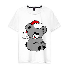 Мужская футболка хлопок с принтом Милый медведь в шапочке в Екатеринбурге, 100% хлопок | прямой крой, круглый вырез горловины, длина до линии бедер, слегка спущенное плечо. | медвежонок | медеведь | мишка | мишутка | шапка | шапочка