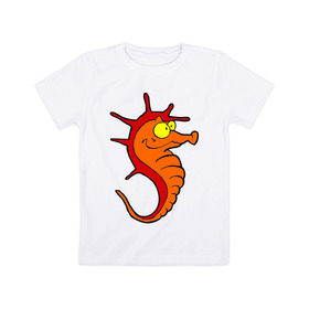 Детская футболка хлопок с принтом Морской конь в Екатеринбурге, 100% хлопок | круглый вырез горловины, полуприлегающий силуэт, длина до линии бедер | морские животные | морской конек | морской конь | подводный мир