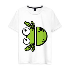 Мужская футболка хлопок с принтом Смешная лягушка в Екатеринбурге, 100% хлопок | прямой крой, круглый вырез горловины, длина до линии бедер, слегка спущенное плечо. | жвотные | лягушка | смешная лягушка