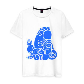 Мужская футболка хлопок с принтом Ганеша в Екатеринбурге, 100% хлопок | прямой крой, круглый вырез горловины, длина до линии бедер, слегка спущенное плечо. | Тематика изображения на принте: слон