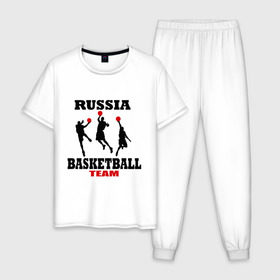 Мужская пижама хлопок с принтом Русский баскетбол в Екатеринбурге, 100% хлопок | брюки и футболка прямого кроя, без карманов, на брюках мягкая резинка на поясе и по низу штанин
 | Тематика изображения на принте: российский