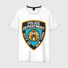 Мужская футболка хлопок с принтом N.Y.P.D. в Екатеринбурге, 100% хлопок | прямой крой, круглый вырез горловины, длина до линии бедер, слегка спущенное плечо. | new york | nypd | police | police department | нью йорк