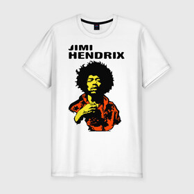 Мужская футболка премиум с принтом Jimi Hendrix in a red t-shirt в Екатеринбурге, 92% хлопок, 8% лайкра | приталенный силуэт, круглый вырез ворота, длина до линии бедра, короткий рукав | jimi hendrix in a red | rock | джими хендрикс | рок