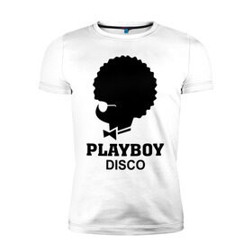 Мужская футболка премиум с принтом Playboy disco в Екатеринбурге, 92% хлопок, 8% лайкра | приталенный силуэт, круглый вырез ворота, длина до линии бедра, короткий рукав | disco | play boy | playboy | диско | зайчик | плей бой | плейбой