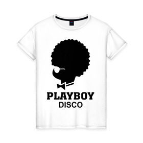 Женская футболка хлопок с принтом Playboy disco в Екатеринбурге, 100% хлопок | прямой крой, круглый вырез горловины, длина до линии бедер, слегка спущенное плечо | disco | play boy | playboy | диско | зайчик | плей бой | плейбой
