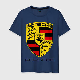 Мужская футболка хлопок с принтом Porsche (2) в Екатеринбурге, 100% хлопок | прямой крой, круглый вырез горловины, длина до линии бедер, слегка спущенное плечо. | porsche | авто2012 | логотип порше | порш | порше | поршель | символ порше