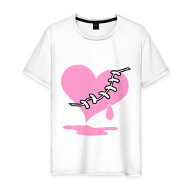 Мужская футболка хлопок с принтом Сердце Emo в Екатеринбурге, 100% хлопок | прямой крой, круглый вырез горловины, длина до линии бедер, слегка спущенное плечо. | emo | зашитое сердце | розовое сердце | сердце | сердце эмо | субкультуры | эмо