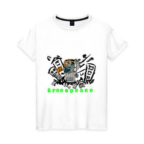 Женская футболка хлопок с принтом Greenpeace (2) в Екатеринбурге, 100% хлопок | прямой крой, круглый вырез горловины, длина до линии бедер, слегка спущенное плечо | greenpeace | город | гринпис | загрязнение планеты | зеленый мир | мусор | планета замля