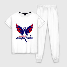 Женская пижама хлопок с принтом Овечкин (Washington Capitals) в Екатеринбурге, 100% хлопок | брюки и футболка прямого кроя, без карманов, на брюках мягкая резинка на поясе и по низу штанин | национальная хоккейная лига | нхл