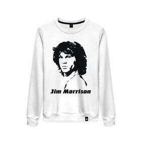 Женский свитшот хлопок с принтом Jim Morrison в Екатеринбурге, 100% хлопок | прямой крой, круглый вырез, на манжетах и по низу широкая трикотажная резинка  | morrison | джим морисон | лицо jim morrison | лицо джима морисона | морисон