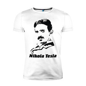 Мужская футболка премиум с принтом Nikola Tesla в Екатеринбурге, 92% хлопок, 8% лайкра | приталенный силуэт, круглый вырез ворота, длина до линии бедра, короткий рукав | Тематика изображения на принте: nikola tesla | знаменитая личность | знаменитость | никола тесла | портрет | тесла | ученый | физик