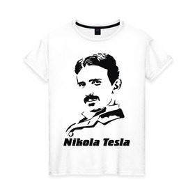 Женская футболка хлопок с принтом Nikola Tesla в Екатеринбурге, 100% хлопок | прямой крой, круглый вырез горловины, длина до линии бедер, слегка спущенное плечо | nikola tesla | знаменитая личность | знаменитость | никола тесла | портрет | тесла | ученый | физик