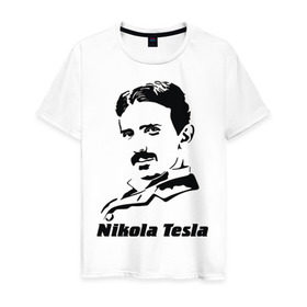 Мужская футболка хлопок с принтом Nikola Tesla в Екатеринбурге, 100% хлопок | прямой крой, круглый вырез горловины, длина до линии бедер, слегка спущенное плечо. | nikola tesla | знаменитая личность | знаменитость | никола тесла | портрет | тесла | ученый | физик